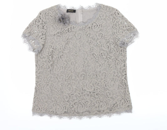 Basler Womens Brown  Lace Basic Blouse Size 8