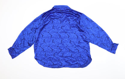 Back view of Miss Selfridge women’s blue floral basic button-up, size UK 14