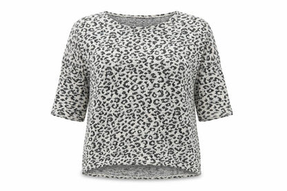 Front view of Divided women’s beige animal print knit jumper, size M