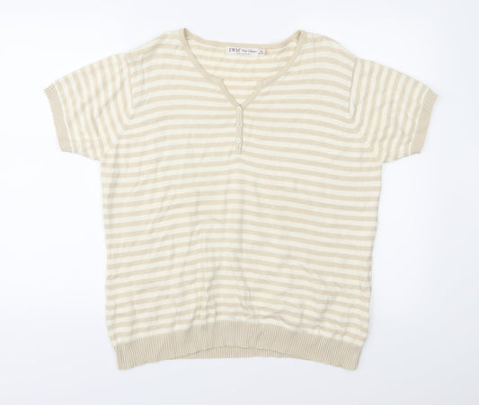 EWM Womens Beige Striped Knit Pullover Jumper Size XL