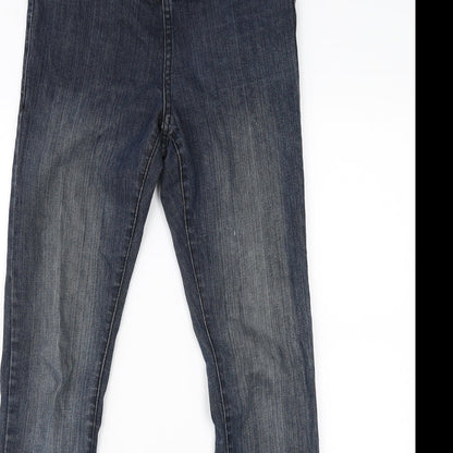 Close-up detail of Saint Tropez women’s blue jegging trousers, size UK 36, in, 30-inch leg