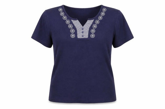 Front view of Bonmarché women’s blue floral jumper, size M