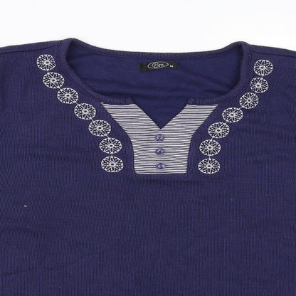 Close-up detail of Bonmarché women’s blue floral jumper, size M
