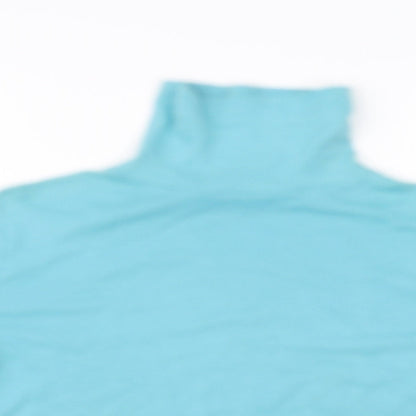 Close-up detail of EWM women’s blue jumper, size UK 14