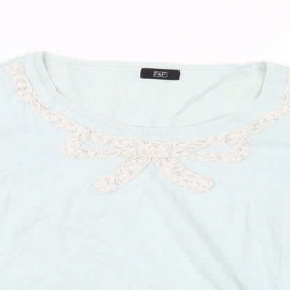 Close-up detail of F&F women’s blue jumper, size UK 14