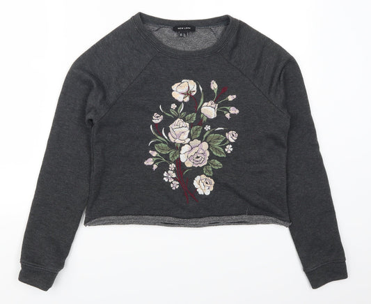 New Look Womens Grey Floral  Henley Sweatshirt Size 6