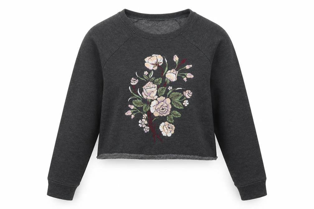 New Look Womens Grey Floral  Henley Sweatshirt Size 6