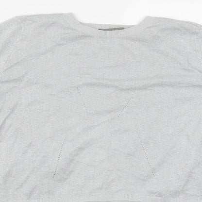 Close-up detail of Oasis women’s silver jumper, size L