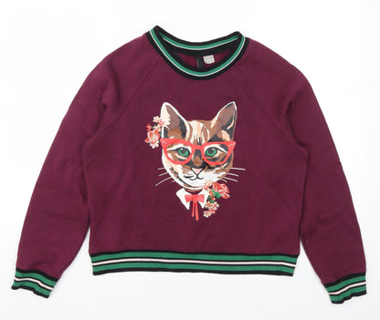 Front view of H&M women’s purple pullover, size S, - cat