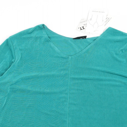 Close-up detail of Citiknits women’s green basic blouse, size M