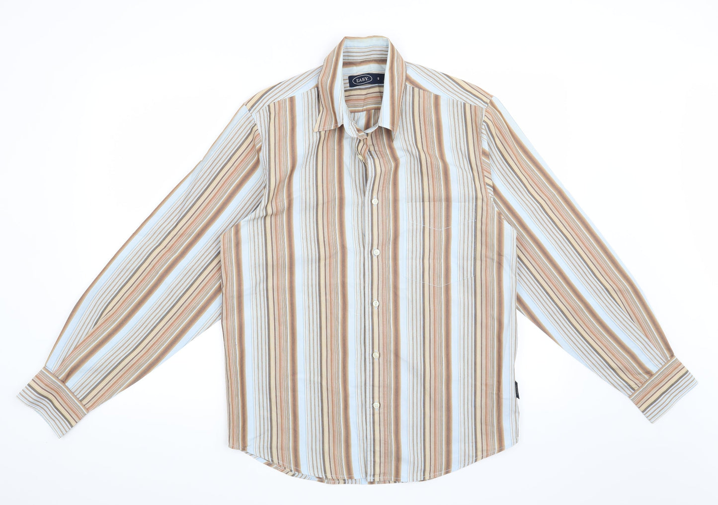 Easy Mens Brown Striped   Button-Up Size S