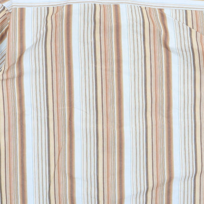 Brand and care label for Easy men’s brown striped button-up, size S