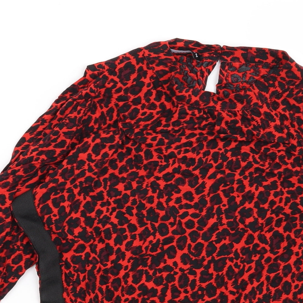 Preworn Womens Red Animal Print  Basic Blouse Size 10