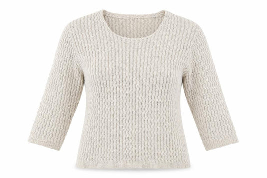 Front view of Preworn women’s beige jumper, size UK 12