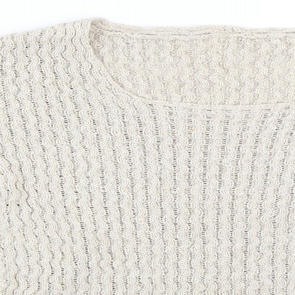 Close-up detail of Preworn women’s beige jumper, size UK 12
