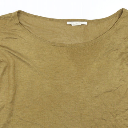 Close-up detail of H&M women’s green basic t-shirt, size XS