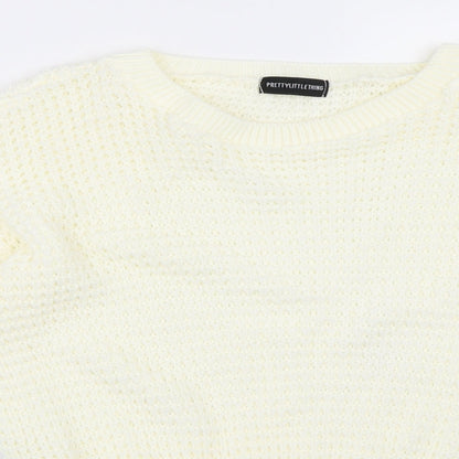Close-up detail of PRETTYLITTLETHING women’s ivory jumper, size M