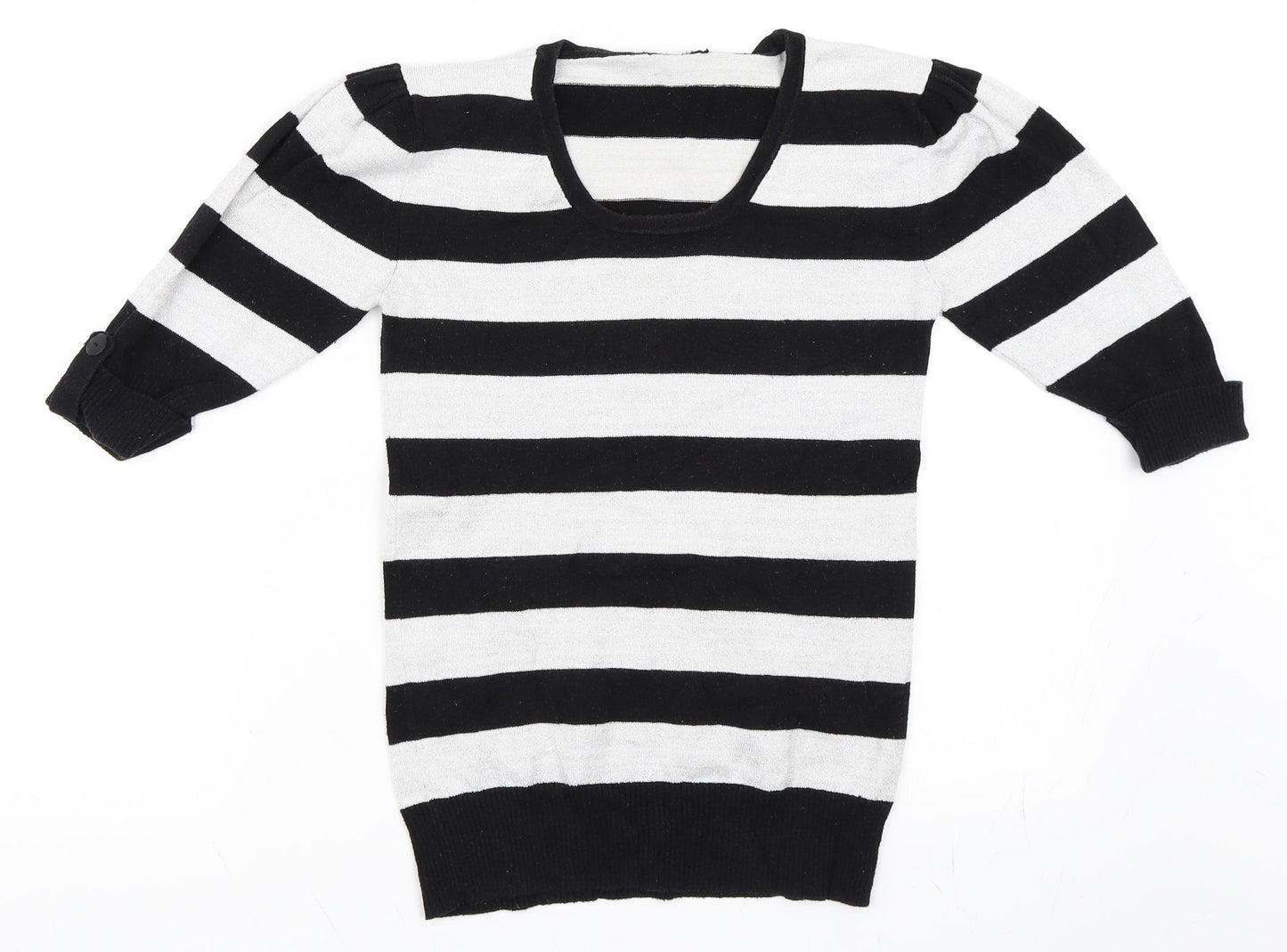 Preworn Girls Silver Striped  Pullover Jumper Size 12-13 Years
