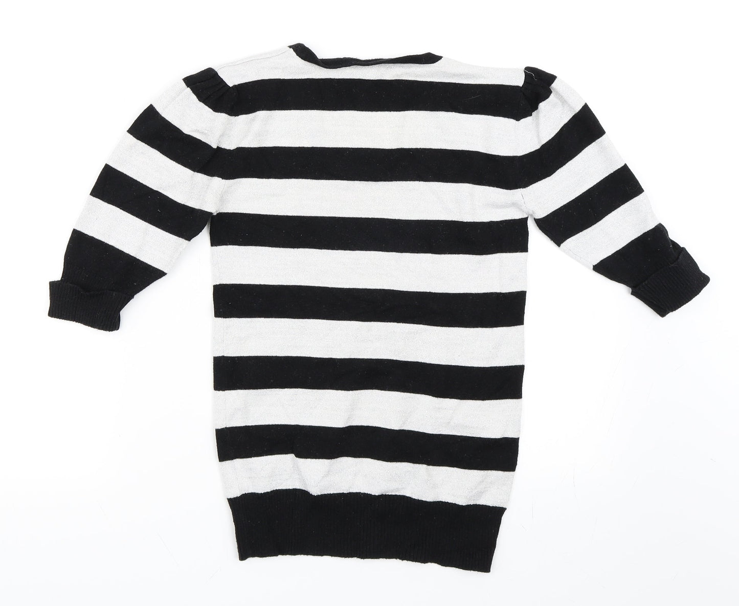 Preworn Girls Silver Striped  Pullover Jumper Size 12-13 Years