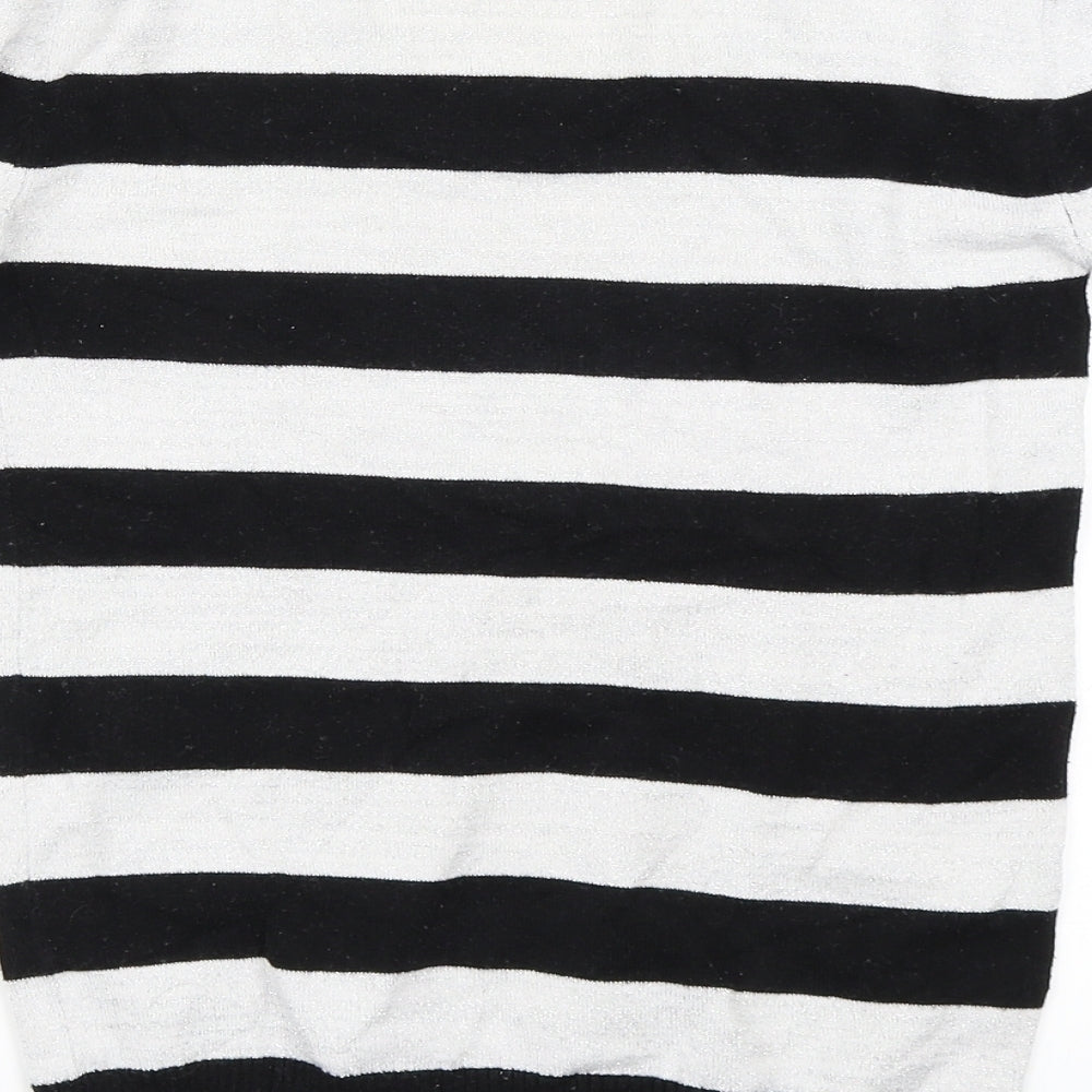 Preworn Girls Silver Striped  Pullover Jumper Size 12-13 Years