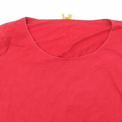 Close-up detail of East women’s red basic t-shirt, size UK 12