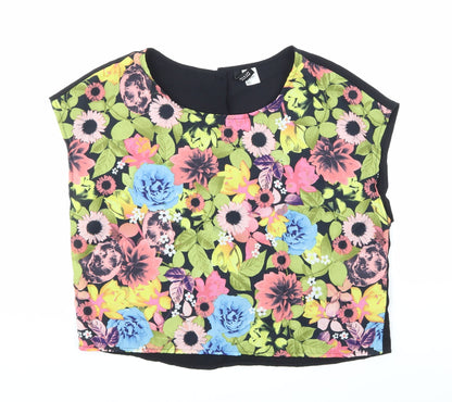 Additional front view of H&M women’s black floral basic blouse, size UK 12