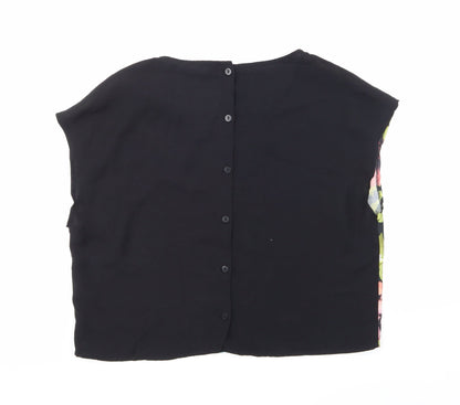 Back view of H&M women’s black floral basic blouse, size UK 12