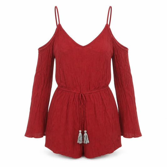 Front view of Wet Seal women’s red playsuit one-piece, size XS