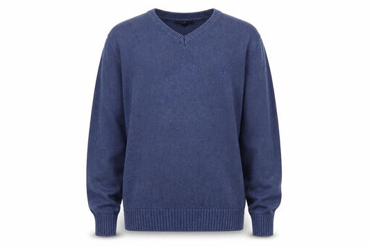 Front view of Easy men’s blue jumper, size L