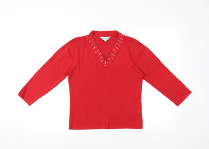 Additional front view of Carolyn Taylor women’s red basic t-shirt, size UK 12