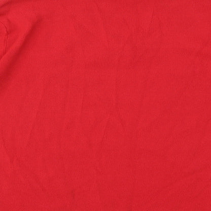 Brand and care label for Carolyn Taylor women’s red basic t-shirt, size UK 12