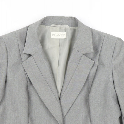Close-up detail of planet women’s grey jacket blazer, size UK 12
