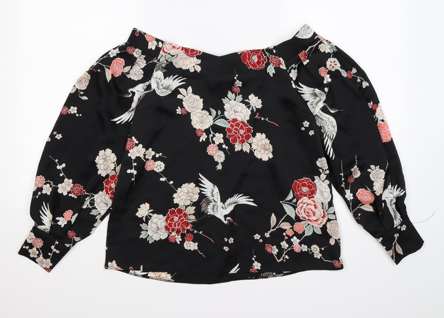 Dorothy Perkins Womens Black Floral Satin Basic Blouse Size 8