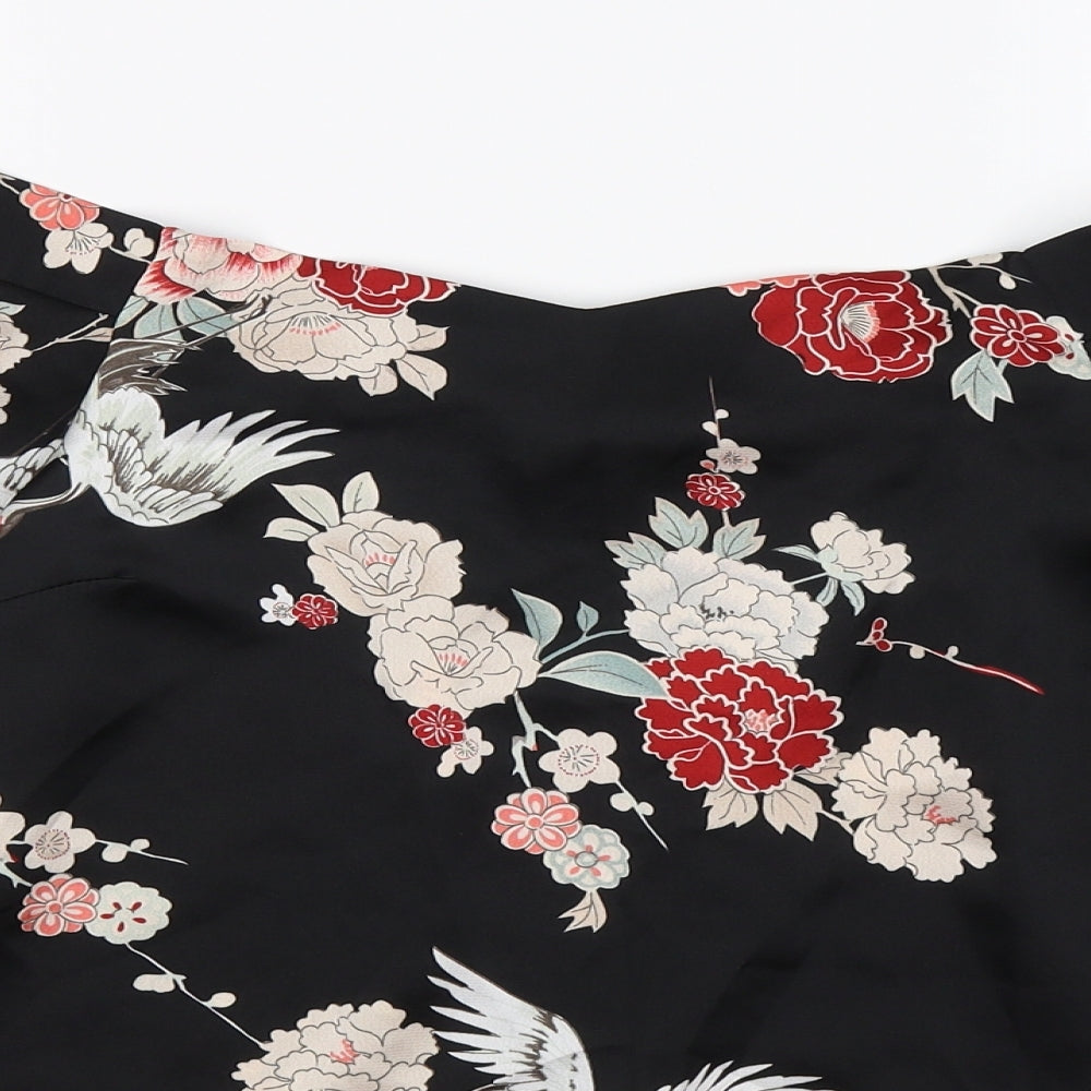 Dorothy Perkins Womens Black Floral Satin Basic Blouse Size 8