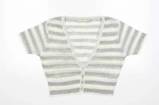 authentic knits Womens Grey Striped Knit Shrug Jumper Size 16