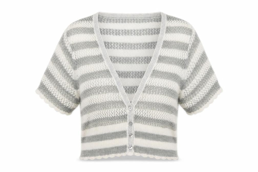 Authentic Womens Grey Striped Knit Shrug Jumper Size 16