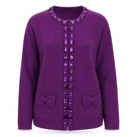 Front view of Kaliko women’s purple cardigan jumper, size UK 8