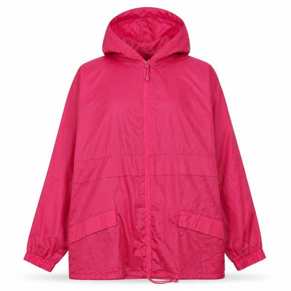 Front view of Embargo women’s red windbreaker coat, size UK 12
