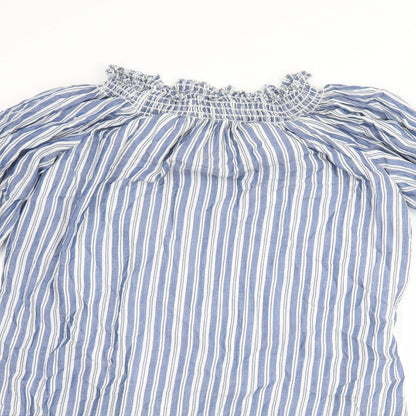 Close-up detail of Max Studio women’s blue striped shift, size S