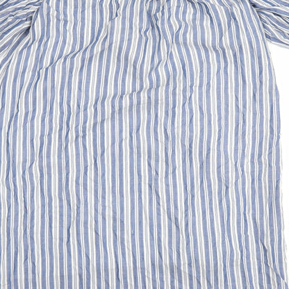 Brand and care label for Max Studio women’s blue striped shift, size S