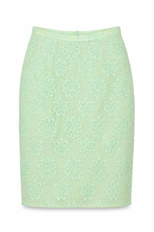 Front view of M&Co women’s green a-line skirt, size UK 12