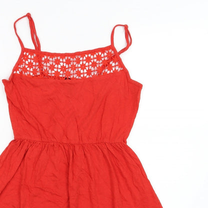 Close-up detail of Atmosphere women’s red jersey basic blouse, size UK 10