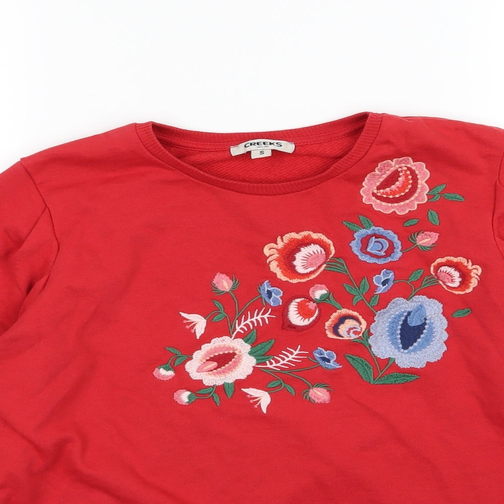 Creeks Womens Red Floral Jersey Pullover Sweatshirt Size S