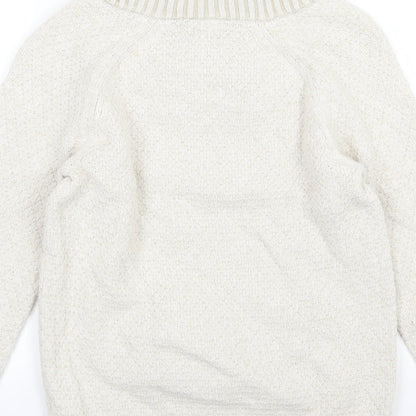 Brand and care label for H&M men’s beige knit jumper, size S