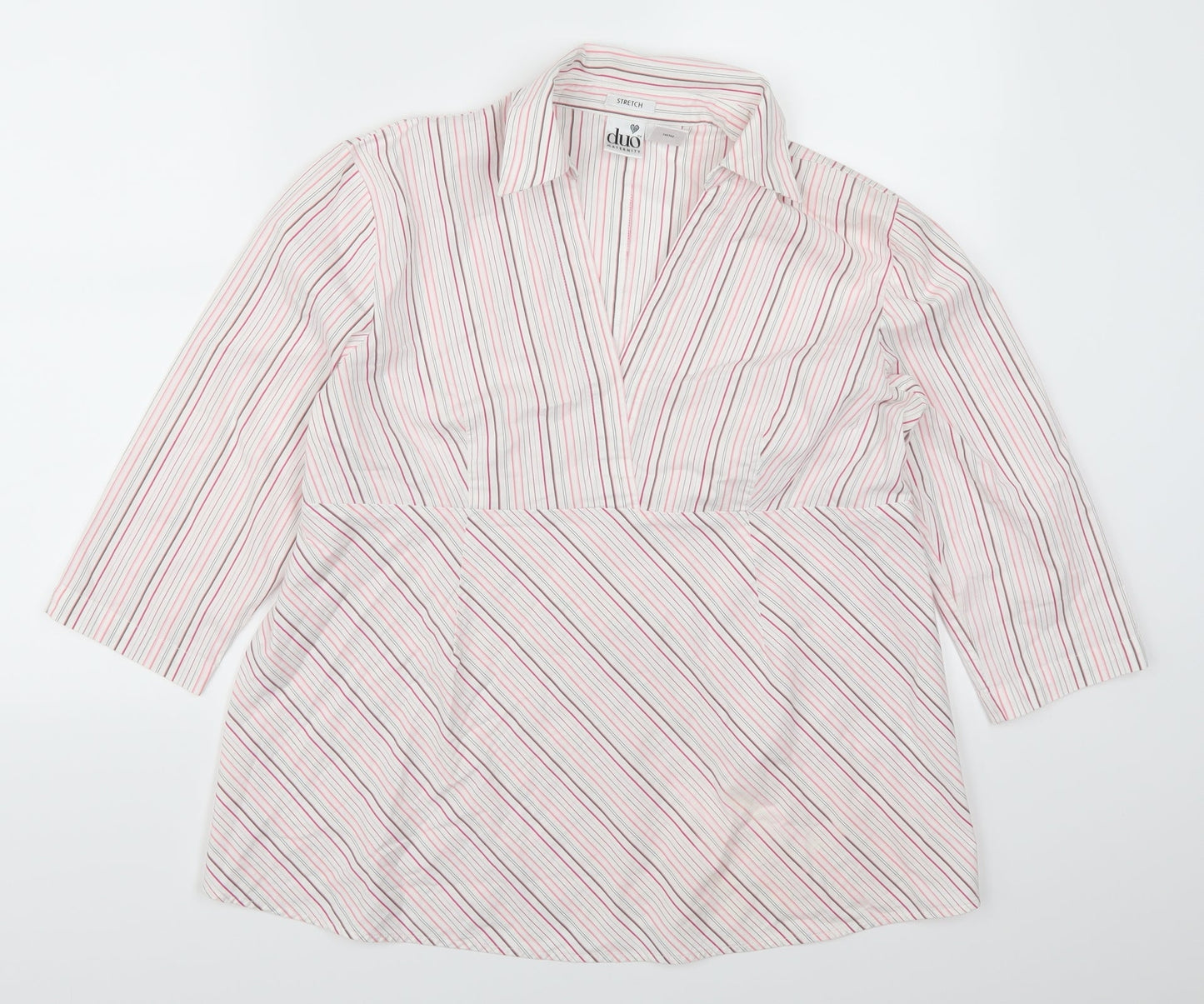 Duo Maternity Womens Pink Striped  Basic Blouse Size L