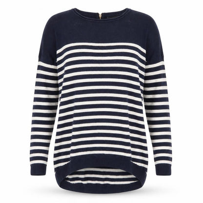 Front view of Atmosphere women’s blue striped jumper, size UK 6