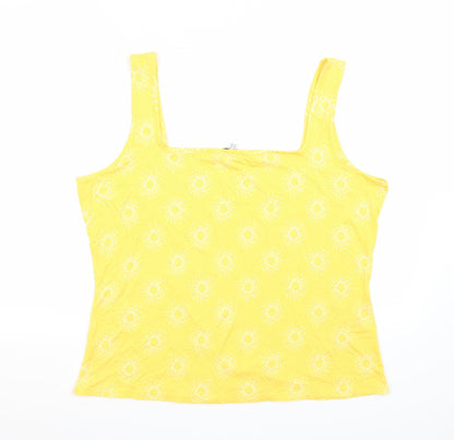 Additional front view of Warehouse women’s yellow geometric basic tank, size UK 18