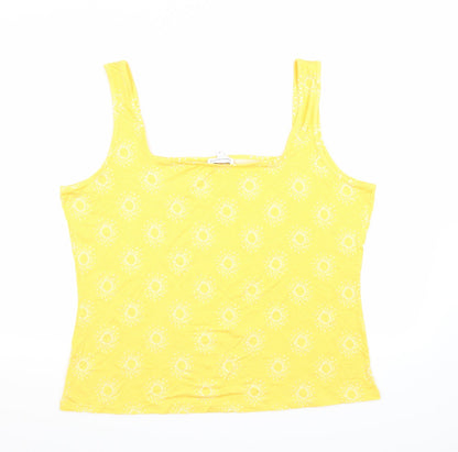 Back view of Warehouse women’s yellow geometric basic tank, size UK 18