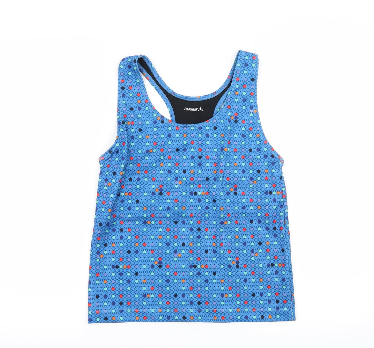 Preloved Danskin Womens Blue Polka Dot Jersey Basic Tank Size L - Front