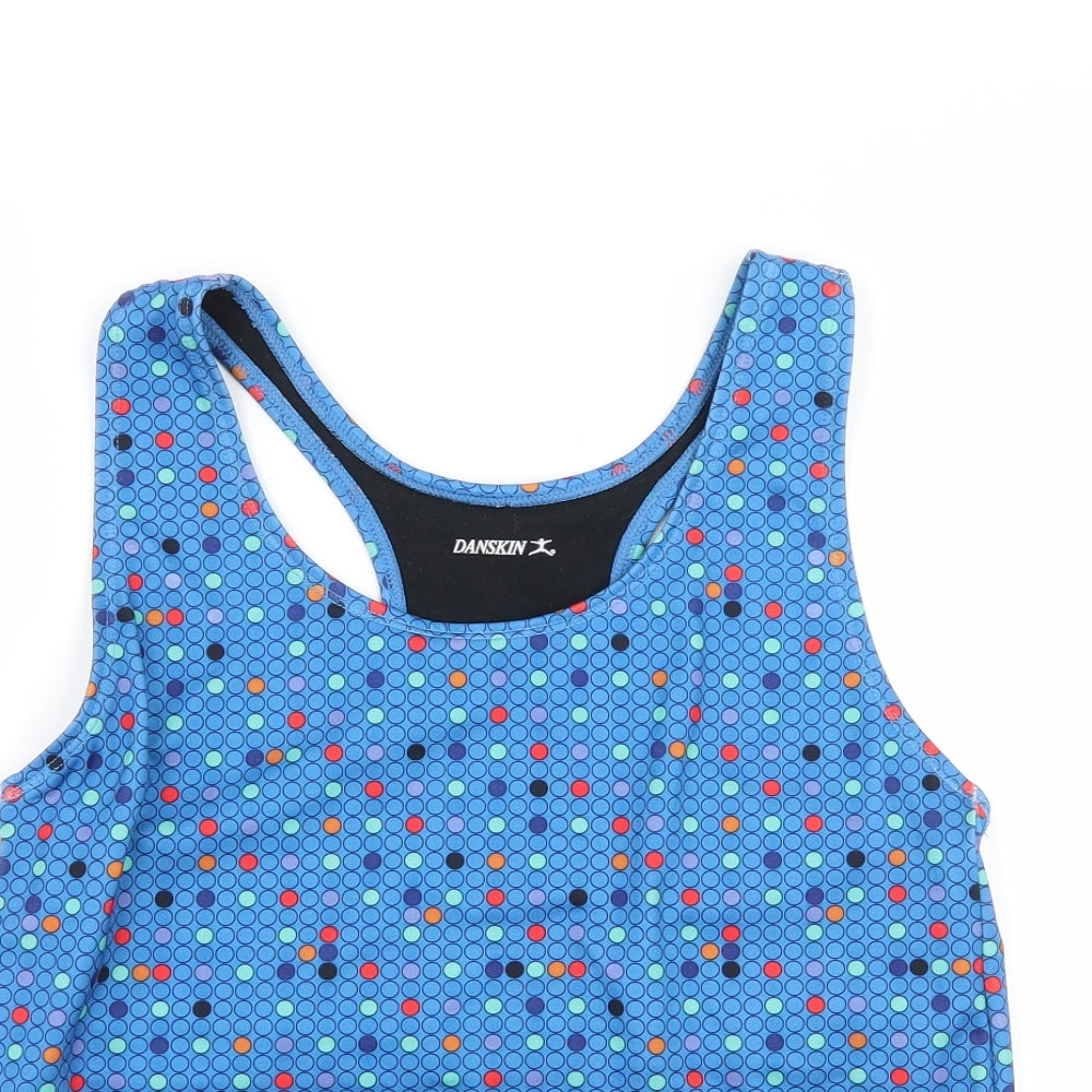 Preloved Danskin Womens Blue Polka Dot Jersey Basic Tank Size L - Detail